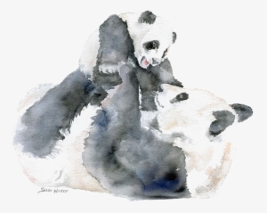 Giant Panda Bear Watercolor Painting Infant Mother - Baby Animals Watercolour Painting #1027259