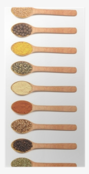 Collection Of Spices In Wooden Spoons Poster • Pixers® - Cutting Tool #1027659