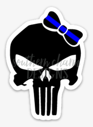 Thin Blue Line Punisher Bow Decal - Skull With Cross Rifles #1029610