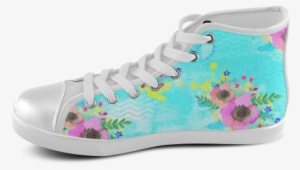 Watercolor Bouquet Women's High Top Canvas Shoes - Crazy Af Emoji Shoes (adult) #1029865