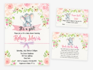 Blush Pink Floral Elephant Baby Shower Invitation Pack #1030108