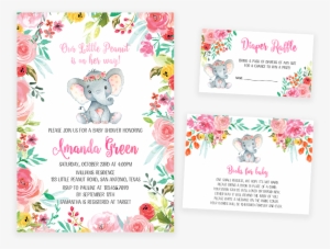 Colorful Floral Elephant Baby Shower Invitation Pack - Aquarell-elefant-mädchen-babyparty 8 Papierteller #1030574