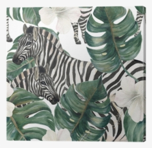 Watercolor Painting Seamless Pattern With Tropical - Zebra Watercolor Pattern #1031272