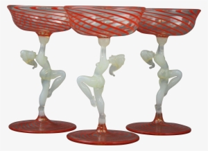 Set Of Three Art Deco Nude Bimini Red Swirl Cocktail - Figurine #1033408