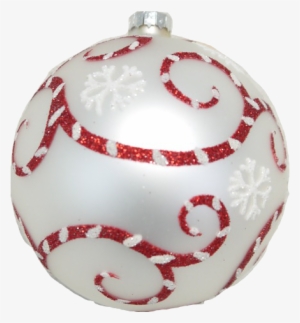 Red Glitter Swirl Glass White Ornament With Snowflakes - Christmas Ornament #1033777