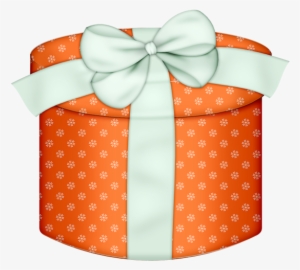 Orange Round Gift Box With White Bow Png Clipart - Caja De Regalo Animado #1035524