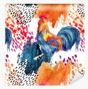 Abstract Watercolor Rooster Seamless Pattern Wallpaper - Watercolor Painting #1037943
