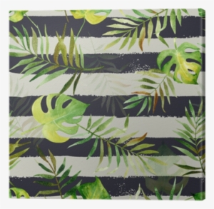 Seamless Pattern With Watercolor Tropical Leaves On - Watercolor Painting #1042284