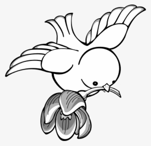 Bird Flying With Flower Clip Art Vector - Flying Birds Clipart Black And White #1048329