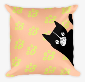 Evil Cat Paw Prints Lime Square Pillow In Peach Background - Cat #1049027