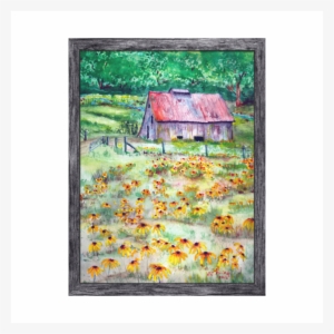 Black-eyed Susans Wildflower Barn Watercolor Gallery - Watercolor Painting #1053233
