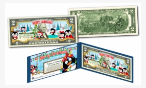 Merry Christmas Xmas Holiday Colorized Legal Tender - 2 Dollar Bill #1054230