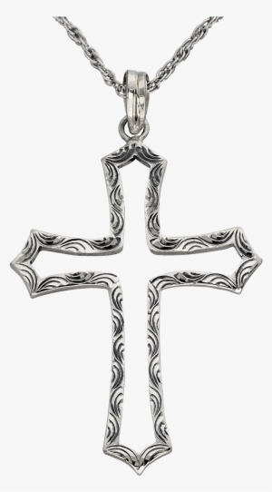 Sterling Silver, Open Center, Engraved & Antiqued Cross - Transparent Background Cross Necklace Png #1054626