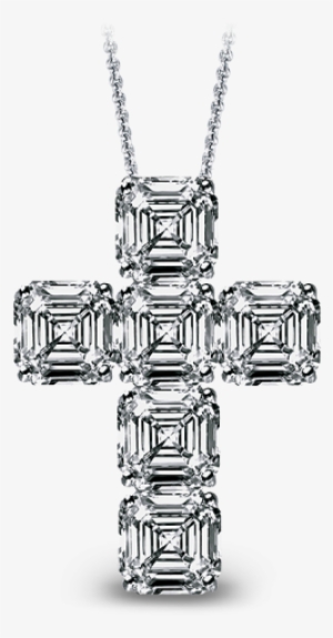 Asscher Cut Diamond Cross Pendant - Emerald Cut Diamond Cross Pendant #1055219
