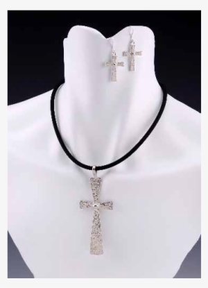 Sterling Silver Cross Necklace And Earring Set - Chain #1055264