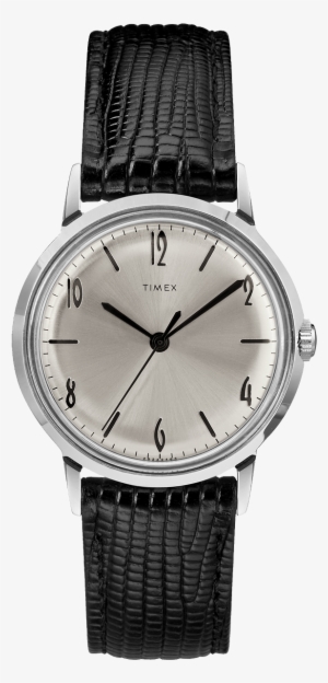 Hand Wound 34mm Leather Strap Watch Black/silver Tone - Timex Marlin Reissue 2017 #1058090