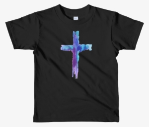 Watercolor Cross Short Sleeve Kids T-shirt - Silhouette Shark #1058934