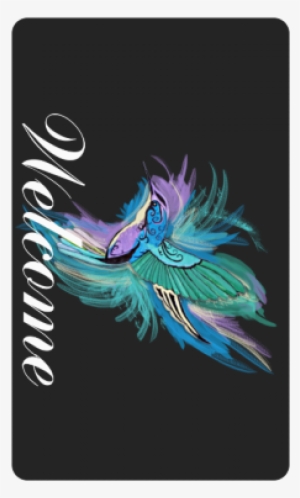 Handpainted Hummingbird Watercolor On Black Doormat - Graphic Design #1059111