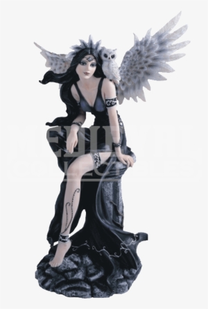 Gothic Angel With Snow Owl Statue - Fallen Angel Statue Figurine #1061567