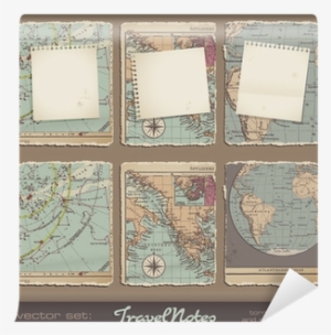 Torn Grungy Notebook Pages On Antique Maps Wall Mural - Design #1063474