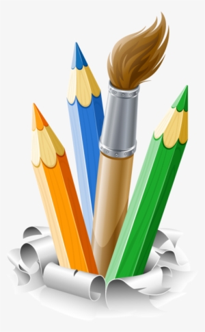 Crayons De Couleurs,articles D Ecole School Clipart, - Paintbrush And Pencil Clipart #1064566