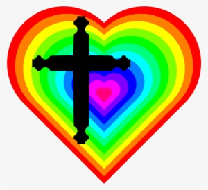 File - Rainbowheartwithcross - Svg - Rainbow Hearts #1069387