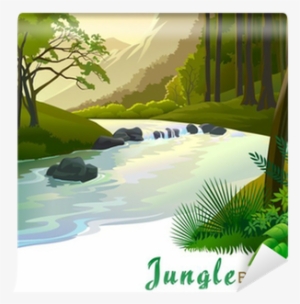 Tropical Jungle Trees And Fresh Water Stream Wall Mural - Cartoon Wilderness #1076205