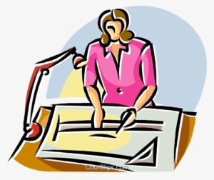 Architect Working On A Drafting Table Royalty Free - Vector Graphics #1077324