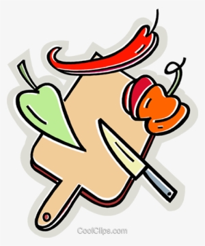 Peppers With A Cutting Board And Knife Royalty Free - Clipart Chopping Board Png #1077476
