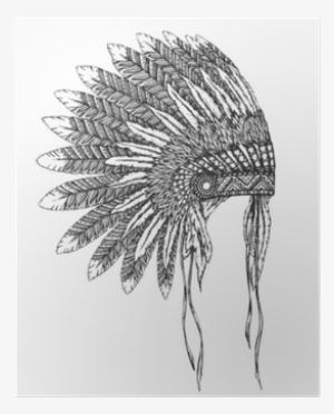 Native American Indian Headdress With Feathers In A - Drawing Of Indian Headdress #1081008