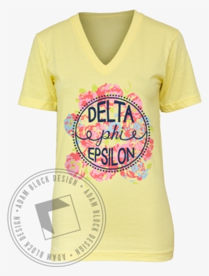 Delta Phi Epsilon Floral Circle Vneck Tshirt - Active Shirt #1081455