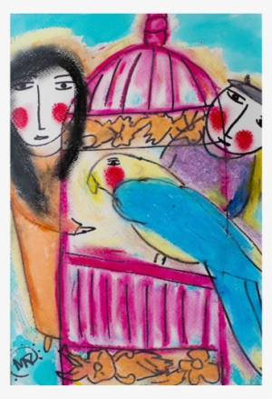 Pink Birdcage With Blue Bird #1083505