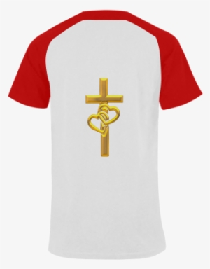 Christian Symbols Golden Cross With 2 Hearts Men's - Men's Raglan T #1087143