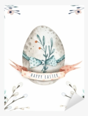 Hand Drawing Easter Watercolor Eggs With Leaves, Branches - Watercolor Painting #1087689