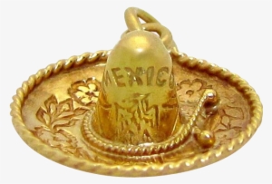 Vintage 14k Gold 3d Mexican Sombrero Mexico Hat Charm - Brass #1088384
