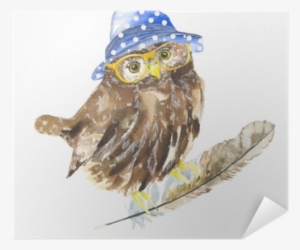 The Bird In The Hat, And Glasses - Watercolor Painting #110540