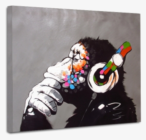 Gorilla With Headphone On Canvas Pictures For Living - Banksy Monkey With Headphones #111372