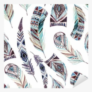 Watercolor Decorated Tribal Feathers Seamless Pattern - Art Print: Tanycya's Watercolor Tribal Feather Set, #112698