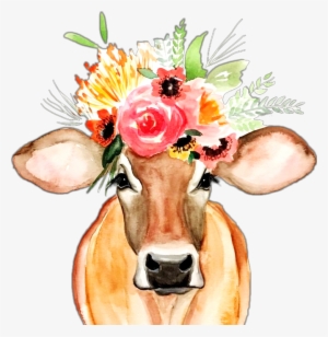 Clipart Cow Flower - Watercolor Cow With Flower Crown #113547