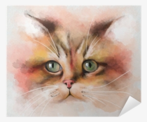 Portrait Of Cat With Large Multi-colored Face And Green #114444