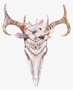 Antlers And Flowers Png Free - Boho Cow Skull Png #115964