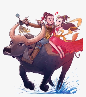 Hand-painted Cartoon Cowherd Weaver Decoration Png - The Cowherd And The Weaver Girl #116829