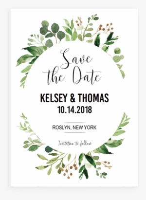 Green Leaves Watercolor Template - Save The Date Template Green #118362