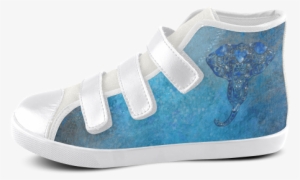 A Blue Watercolor Elephant Portrait In Denim Look Velcro - High-top #119619