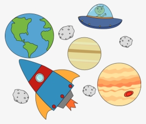 Rocket And Ufo Flying Through Outerspace - Outer Space Clipart Png #1103642