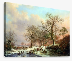 Winter Landscape With Figures Near Lake Canvas Print - Canvas Print #1104198