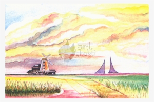 Watercolour Painting Windmill - Painting #1105673