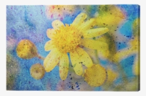 Messy Watercolor Splashes And Bright Yellow Flower - Watercolor Painting #1105927