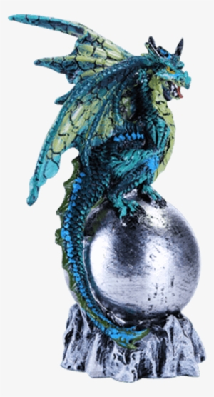 Blue Dragon On Silver Orb Statue - Perched Dragon #1107376