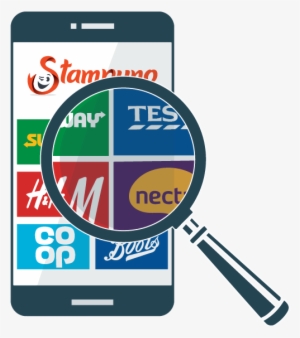 A Phone Displaying Organised Loyalty Cards With A Magnifying - Magnifying Glass #1108816